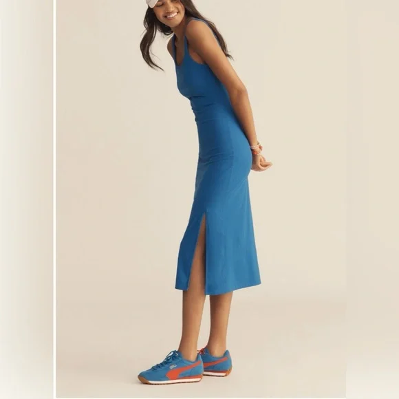 ANTHROPOLOGIE Daily Practices Slim Stretch Ivory Color Midi Dress - Picture 2 of 12